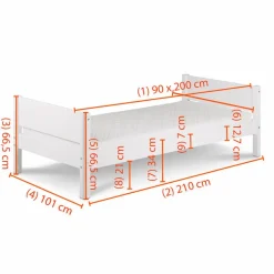 Bett White 90 x 200 cm Kinder Jugendbetten|Jugendbetten