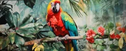 EUROART Bilder Ohne Rahmen|Glasbild 50 x 125 cm Jungle Parrot III