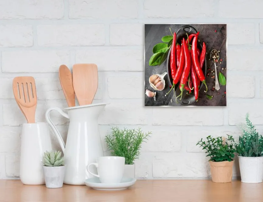 EUROART Glasbild 20 x 20 cm Red Chili Peppers I