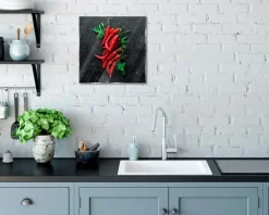 EUROART Bilder Ohne Rahmen|Glasbild 30 x 30 cm Red Chili Peppers III