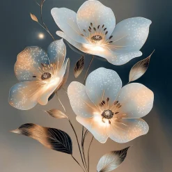 EUROART Glasbild 20 x 40 cm White Flowers On Gray IV