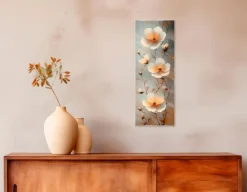 EUROART Bilder Ohne Rahmen|Glasbild 30 x 80 cm White Flowers On Gray I