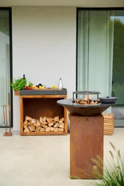 Discount Outdoorkochstelle-Set Classic Corten 75 Holzkohlegrills