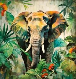 EUROART Wandbild 30 x 30 cm Jungle Elephant