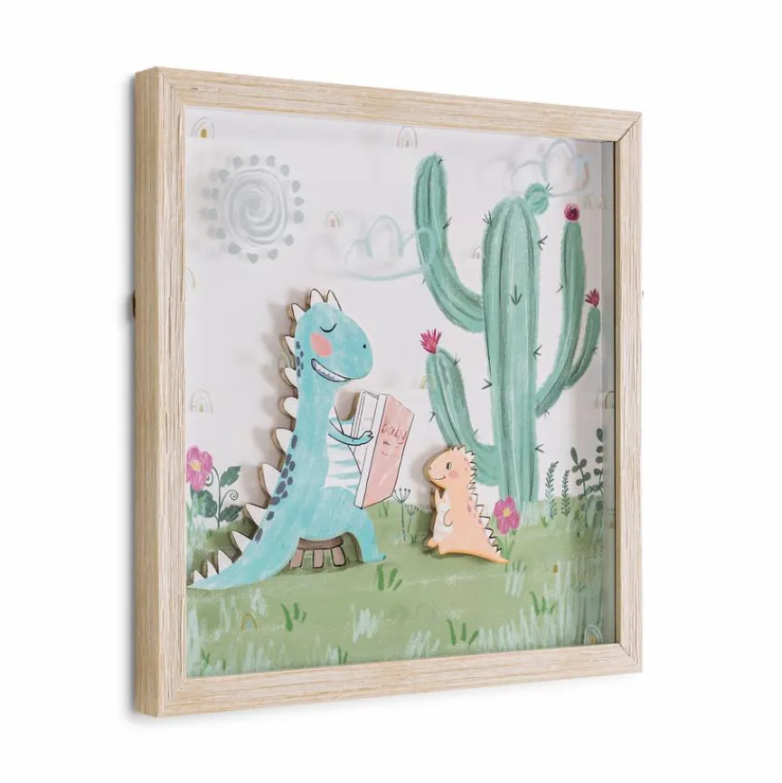 Bilder Mit Rahmen|Bilder Nach Themen|Wandbild 32,6 x 32,6 cm Kaktus mit Dino I