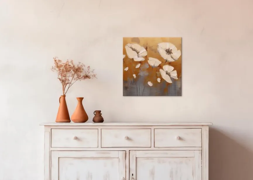 EUROART Bilder Ohne Rahmen|Wandbild 30 x 30 cm White Flowers On I