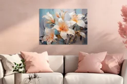 EUROART Bilder Ohne Rahmen|Wandbild 60 x 80 cm White Flowers On Gray V