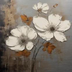 EUROART Bilder Ohne Rahmen|Wandbild 50 x 50 cm White Flowers On Silver IV