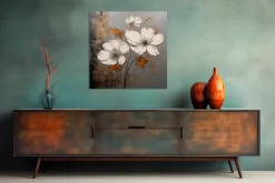 EUROART Bilder Ohne Rahmen|Wandbild 50 x 50 cm White Flowers On Silver IV